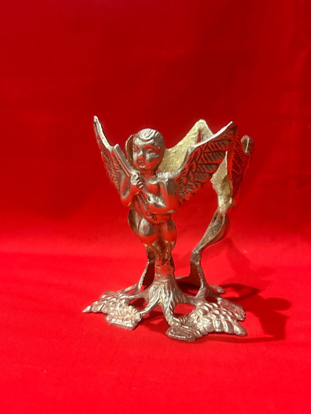 Decorative Winged Cherub Sculpture - Silver Home Art Accent
